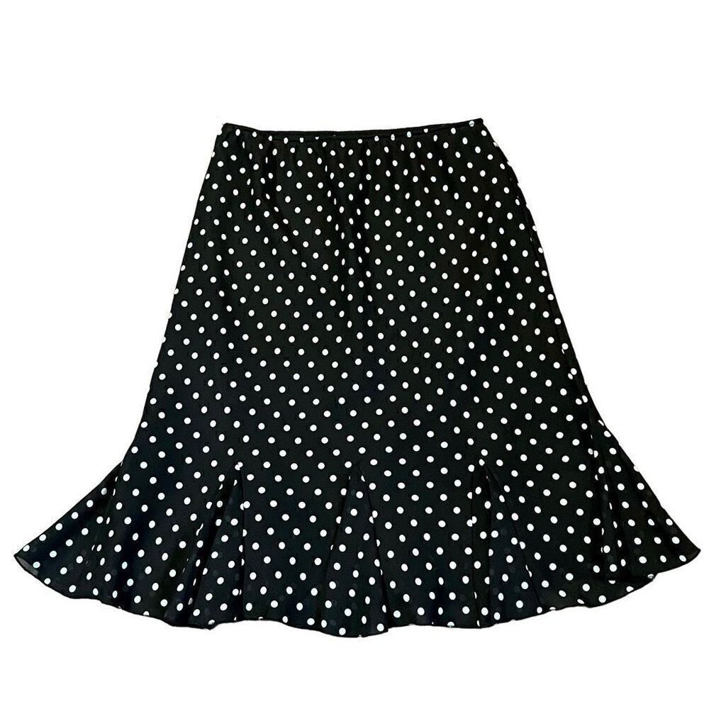 Worthington Blue Polka Dot Pleated Black Skirt 10
